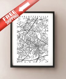 Charlottesville Map Art Print - Virginia Poster Black & White Choose Your Size - thumbnail 1