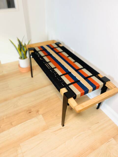 Hand-Woven Entryway Bench Mcm Style End Of Bed & Mudroom Seating - Custom-Made, Multiple Sizes - image 1