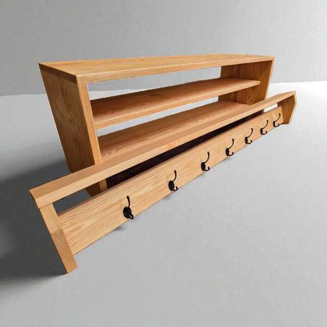 American Oak Entryway Bench - Shoe Rack & Coat Set -Hallway Farmhouse Style -Rustic Contemporary Design Handmade Hardwood Furniture - image 1