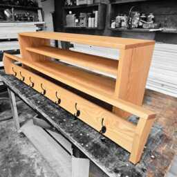 American Oak Entryway Bench - Shoe Rack & Coat Set -Hallway Farmhouse Style -Rustic Contemporary Design Handmade Hardwood Furniture - thumbnail 4