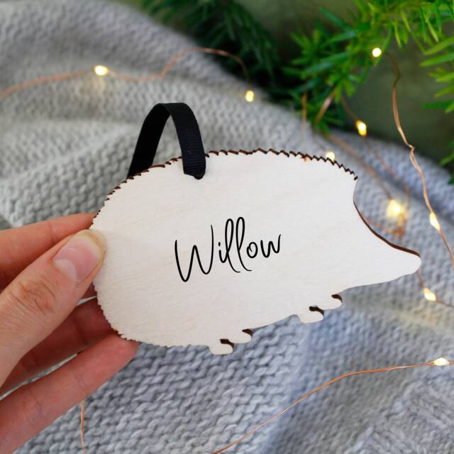 Hedgehog Wooden Hanging Christmas Decoration - Personalised Pygmy Gift - image 1