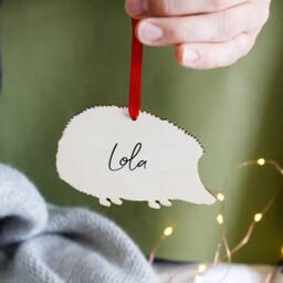 Hedgehog Wooden Hanging Christmas Decoration - Personalised Pygmy Gift - thumbnail 3
