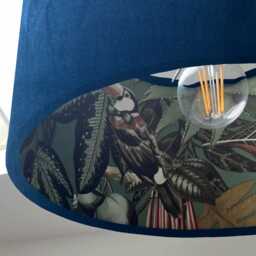Navy Velvet Wonderland Drum Lampshade, Double Sided Lampshade With Sage Paper On Interior - thumbnail 2