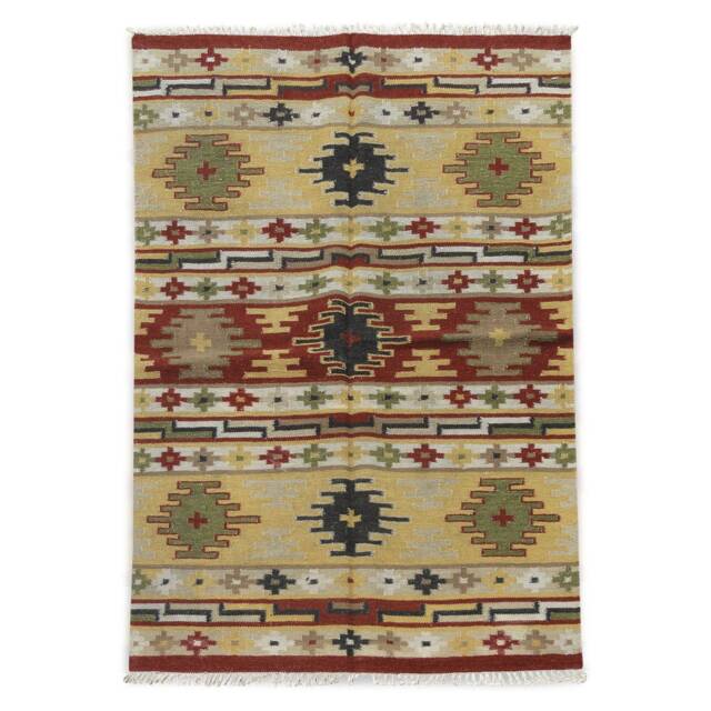4x6 Small Rug, Southwestern Handmade Boho Wool Tribal Flat Weave Kilim Bohemian Decor Indian Dhurrie Rugs - image 1