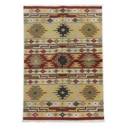 4x6 Small Rug, Southwestern Handmade Boho Wool Tribal Flat Weave Kilim Bohemian Decor Indian Dhurrie Rugs - thumbnail 1