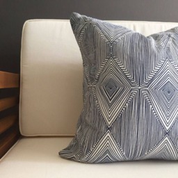 Blue Tribal Pillow Cover, Navy Boho Ikat, Cotton Throw - thumbnail 2