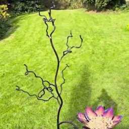 Beech Leaf Bird Seed Feeder & Bath in Colourful Stainless Steel For Use On Our Birdfeeder Trees - thumbnail 3