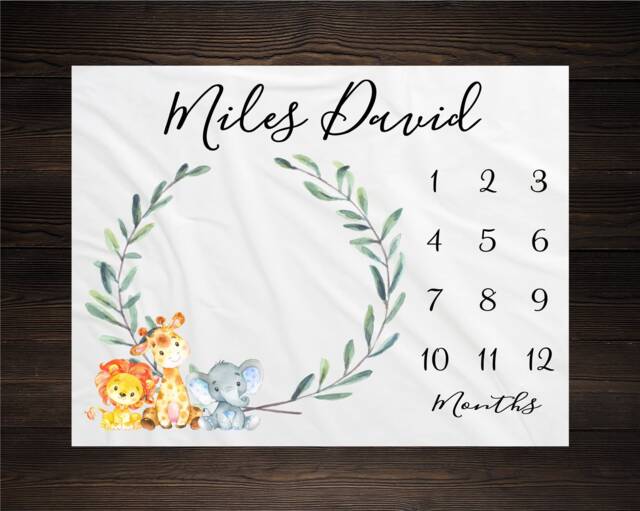 Safari Milestone Blanket Monthly Growth Tracker Soft Fleece Giraffe Elephant Baby Shower Gift Newborn Watch Me Grow Boy - image 1
