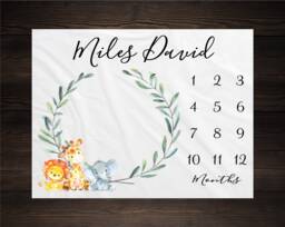 Safari Milestone Blanket Monthly Growth Tracker Soft Fleece Giraffe Elephant Baby Shower Gift Newborn Watch Me Grow Boy