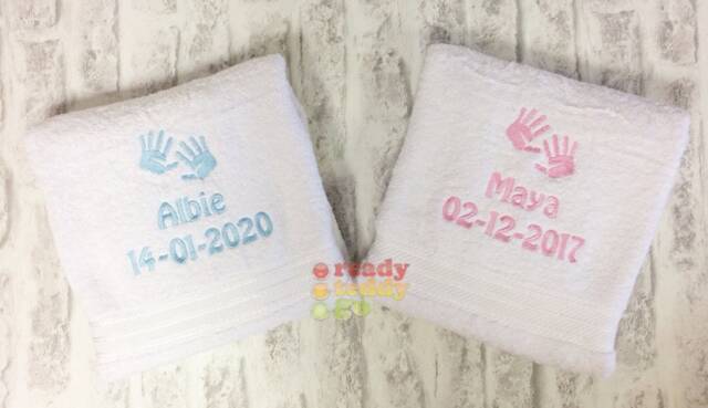Personalised Baby Gift Swimming/Bath Towel Sheet Hand Prints Embroidered Unisex Boys Girls Children's Kids With Any Name 500Gsm - image 1