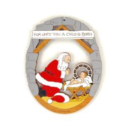 Santa With Baby Jesus Christmas Ornament-Wood, Laser Cut, Hand Painted