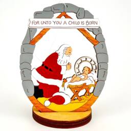 Santa With Baby Jesus Christmas Ornament-Wood, Laser Cut, Hand Painted - thumbnail 3