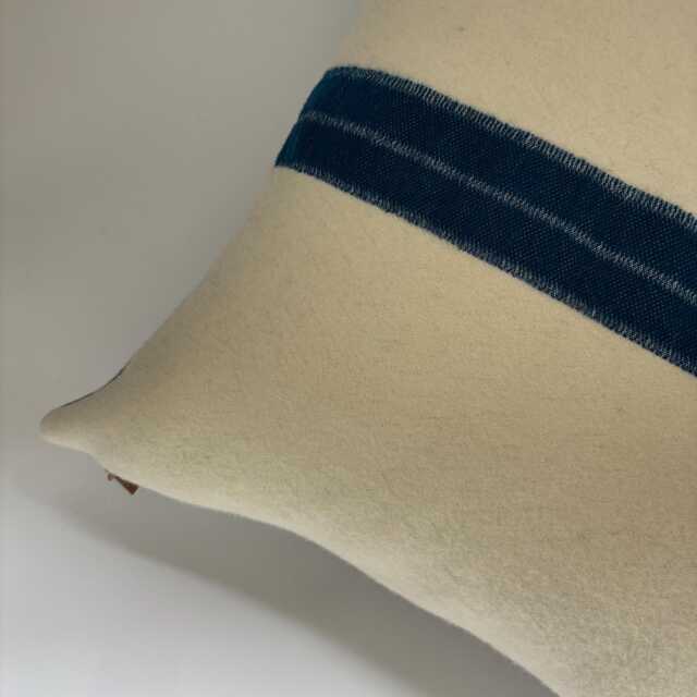Handcrafted Cream Wool Pillow Turquoise Stripe, Leather Zipper Pull - image 1