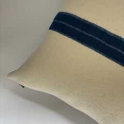 Handcrafted Cream Wool Pillow Turquoise Stripe, Leather Zipper Pull