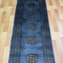 2x6 Gray Color Bokhara Rug - 0.60x180 cm Hallway Stairs Bukhara Runner Woolen Afghan Silver - thumbnail 3