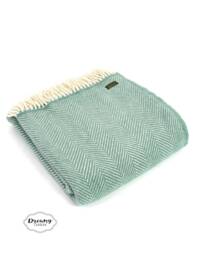 Teal Green Herringbone Wool Blanket - 100% Pure & Throws Made in England Housewarming Gift
