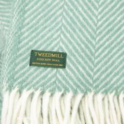 Teal Green Herringbone Wool Blanket - 100% Pure & Throws Made in England Housewarming Gift - thumbnail 2