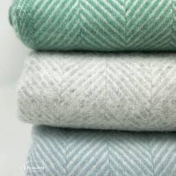 Teal Green Herringbone Wool Blanket - 100% Pure & Throws Made in England Housewarming Gift - thumbnail 4
