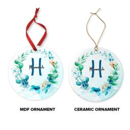 Personalised Christmas Ornament Initial Eucalyptus Greenery Ceramic Keepsake - thumbnail 3