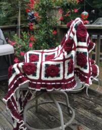 Burgundy Rose Crocheted Afghan - Wine Color Ruffle Throw