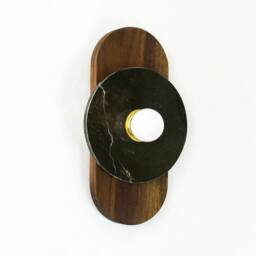 Mid Century Modern Oval Walnut & Brown Marble Sconce Light Fixture Vanity Bathroom Lamp - thumbnail 3