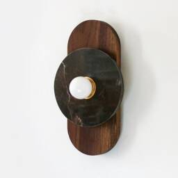 Mid Century Modern Oval Walnut & Brown Marble Sconce Light Fixture Vanity Bathroom Lamp - thumbnail 4