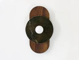Mid Century Modern Oval Walnut & Brown Marble Sconce Light Fixture Vanity Bathroom Lamp