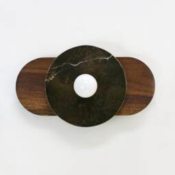 Mid Century Modern Oval Walnut & Brown Marble Sconce Light Fixture Vanity Bathroom Lamp - thumbnail 2
