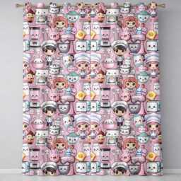 Kawaii Baking Girl Kitchen Appliances Utensils Blush Background Seamless Pattern Readymade Eyelet Ring Top Thermal 100% Blackout Curtains - thumbnail 2