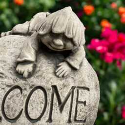 Concrete Welcome Stone Statue With Boy & Snail Garden Ornament Cement Outdoor Decor Stone Yard Sculpture Handmade Friendly Gift Patio Art - thumbnail 2
