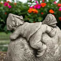 Concrete Welcome Stone Statue With Boy & Snail Garden Ornament Cement Outdoor Decor Stone Yard Sculpture Handmade Friendly Gift Patio Art - thumbnail 4
