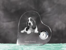 Basset Hound - Crystal Clock in The Shape Of A Heart With Image Pure-Bred Dog - thumbnail 1