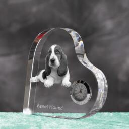 Basset Hound - Crystal Clock in The Shape Of A Heart With Image Pure-Bred Dog - thumbnail 2