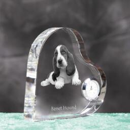 Basset Hound - Crystal Clock in The Shape Of A Heart With Image Pure-Bred Dog - thumbnail 3