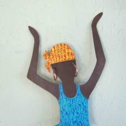 African Dancer Art Metal Wall Sculpture Caribbean Lady Lime Green Turquoise Original Collectable Mom Gift 8 X 17 - thumbnail 2