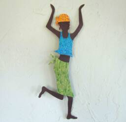 African Dancer Art Metal Wall Sculpture Caribbean Lady Lime Green Turquoise Original Collectable Mom Gift 8 X 17 - thumbnail 1