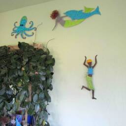 African Dancer Art Metal Wall Sculpture Caribbean Lady Lime Green Turquoise Original Collectable Mom Gift 8 X 17 - thumbnail 3