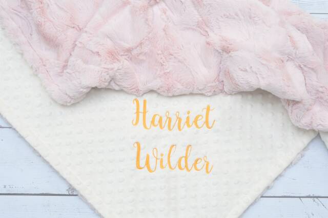 Personalized Baby Girl Minky Blanket With Gold Embroidery - image 1