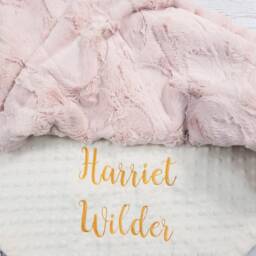 Personalized Baby Girl Minky Blanket With Gold Embroidery - thumbnail 2