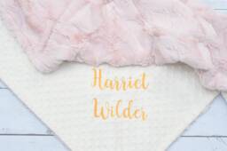 Personalized Baby Girl Minky Blanket With Gold Embroidery