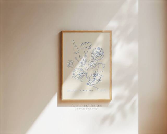Psalm 23 Still Life Modern Illustration, Printed & Shipped Scripture Decor, Bible Verse Prints, Christian Home Faith Poster - image 1