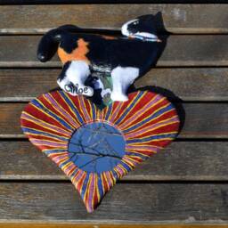 Cat Chloe Custom Mirror Made To Order, Tuxedo Calico Cat & Red Heart Wall Mirror, Remembrance, Photos, With Necklace, Mirror - thumbnail 2