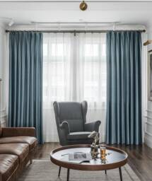 Pair Of Blue Mirage Velvet Curtains, Bedroom Living Room Custom Curtains