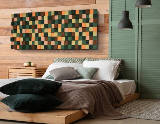 Handmade Wood Wall Art - Geometric Mosaic Large Wooden Decor Rustic Modern Hanging Pine Panel - image 1