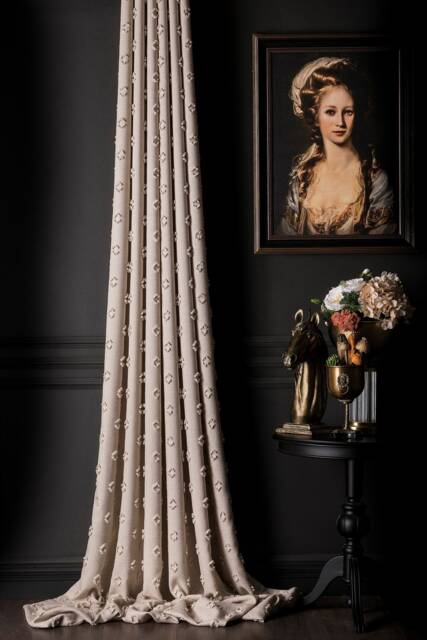 Luxury Linen Tassel Curtain Geometric Cream Drape, Custom Size - image 1