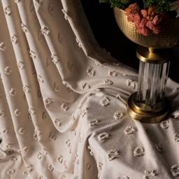 Luxury Linen Tassel Curtain Geometric Cream Drape, Custom Size - thumbnail 3