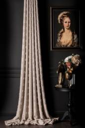 Luxury Linen Tassel Curtain Geometric Cream Drape, Custom Size - thumbnail 1