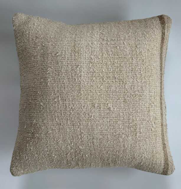 Handmade Cushion Cover, Textured Cream Turkish Cushion, Rug Pillow, Decorative Throw Kilim 16''x16''/40x40 cm - image 1