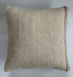 Handmade Cushion Cover, Textured Cream Turkish Cushion, Rug Pillow, Decorative Throw Kilim 16''x16''/40x40 cm - thumbnail 1