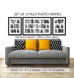 Black Wooden Multi Photo Frame Set Of 3 - Gallery Wall Decor - thumbnail 1